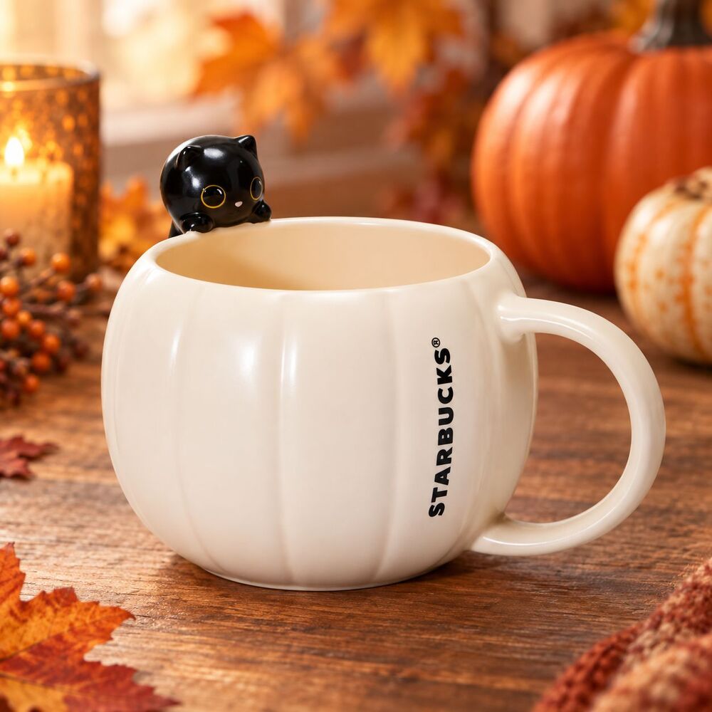 Starbucks Black Cat Pumpkin Mug 12 oz Halloween 2026 Ceramic Coffee Cup IN HAND
